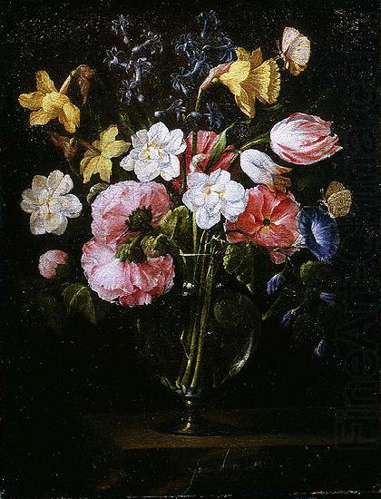 Juan de Arellano Clematis, a Tulip and other flowers in a Glass Vase on a wooden Ledge with a Butterfly china oil painting image